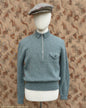 Old Fashioned Garments Vintage Reproduction 1930s 1940s Mens Chest Pocket Zip Neck Jumper Natural Green Grey Melange Polo Sweater M