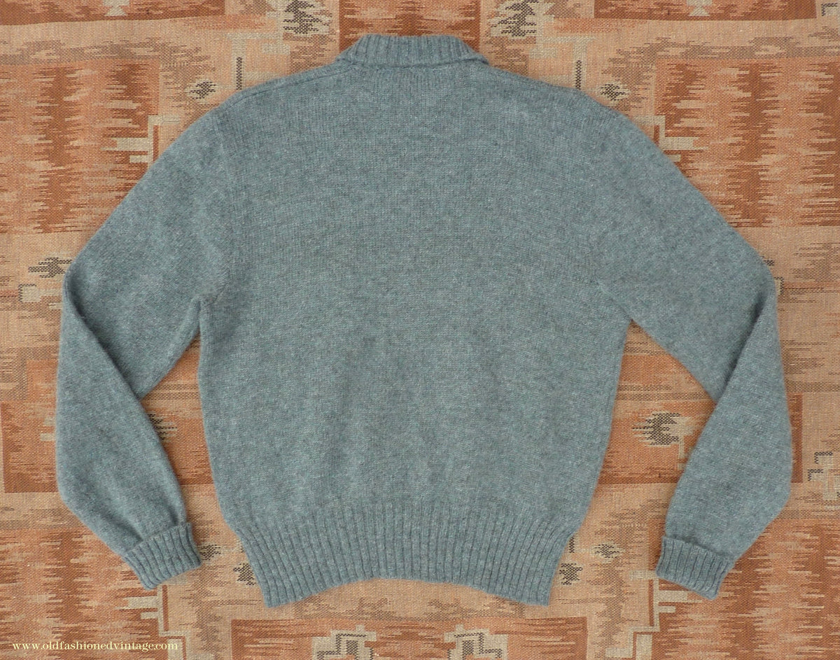 Old Fashioned Garments Vintage Reproduction 1930s 1940s Mens Chest Pocket Zip Neck Jumper Natural Green Grey Melange Polo Sweater M