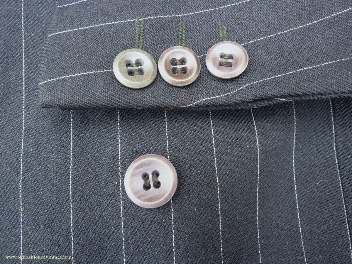 Vintage Mens 1940s 1950s Double Breasted Suit Navy Blue Pinstripe 38"