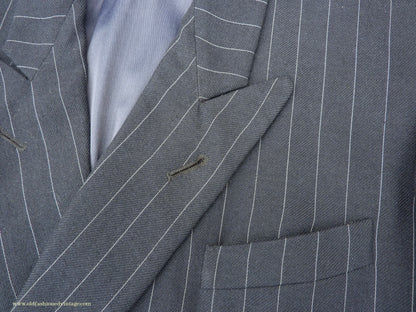 Vintage Mens 1940s 1950s Double Breasted Suit Navy Blue Pinstripe 38"
