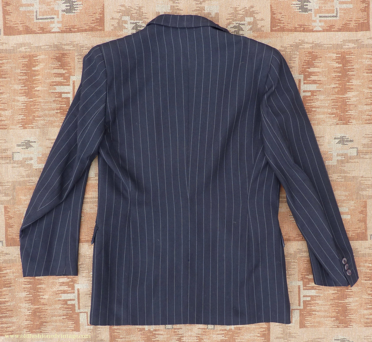Vintage Mens 1940s 1950s Double Breasted Suit Navy Blue Pinstripe 38"