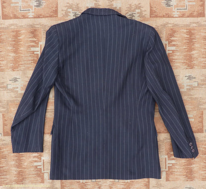 Vintage Mens 1940s 1950s Double Breasted Suit Navy Blue Pinstripe 38"