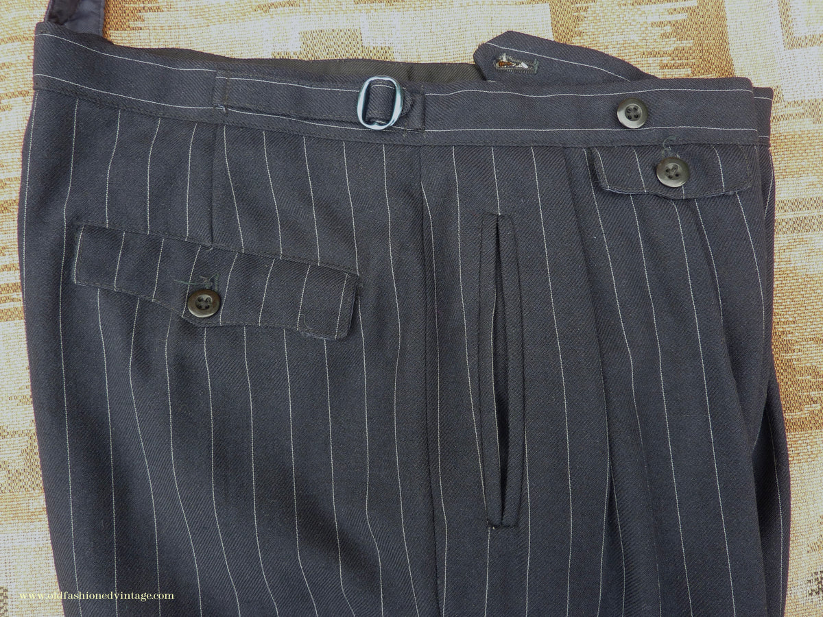 Vintage Mens 1940s 1950s Double Breasted Suit Navy Blue Pinstripe 38"