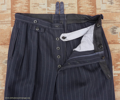 Vintage Mens 1940s 1950s Double Breasted Suit Navy Blue Pinstripe 38"