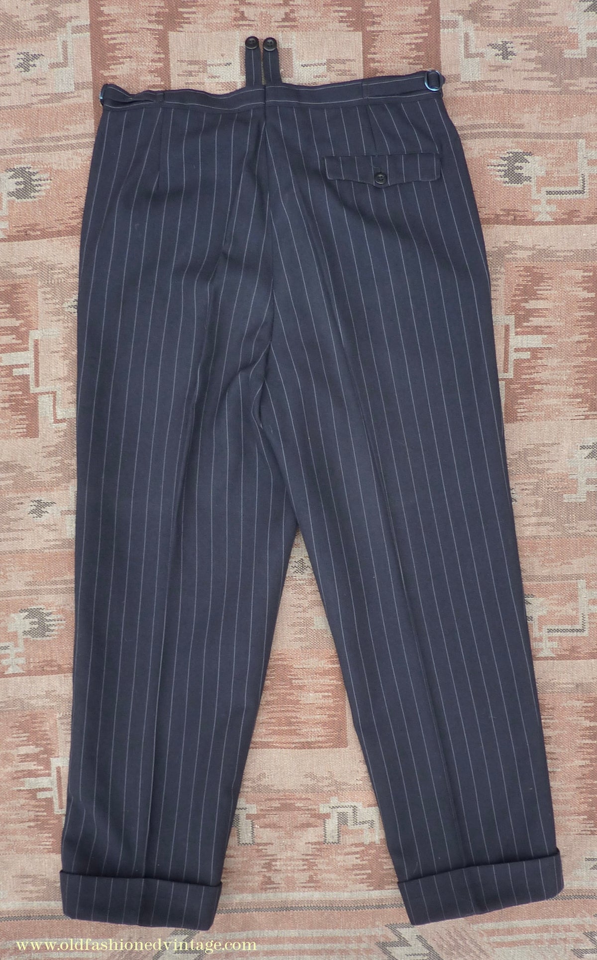 Vintage Mens 1940s 1950s Double Breasted Suit Navy Blue Pinstripe 38"