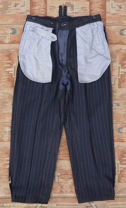 Vintage Mens 1940s 1950s Double Breasted Suit Navy Blue Pinstripe 38"