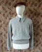 Old Fashioned Garments Vintage Reproduction 1940s Mens Long Collar Zip Neck Jumper Light Grey Melange Wool Polo Sweater L