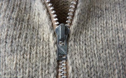 Old Fashioned Garments Vintage Reproduction 1940s Mens Long Collar Zip Neck Jumper Light Grey Melange Wool Polo Sweater L