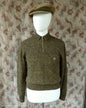 Old Fashioned Garments Vintage Reproduction 1930s 1940s Mens Chest Pocket Zip Neck Jumper Golden Ochre & Black Marl Polo Sweater S