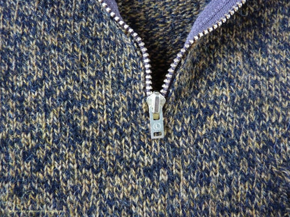 Old Fashioned Garments Vintage Reproduction 1930s 1940s Mens Chest Pocket Zip Neck Jumper Golden Ochre & Black Marl Polo Sweater S