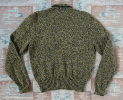 Old Fashioned Garments Vintage Reproduction 1930s 1940s Mens Chest Pocket Zip Neck Jumper Golden Ochre & Black Marl Polo Sweater S