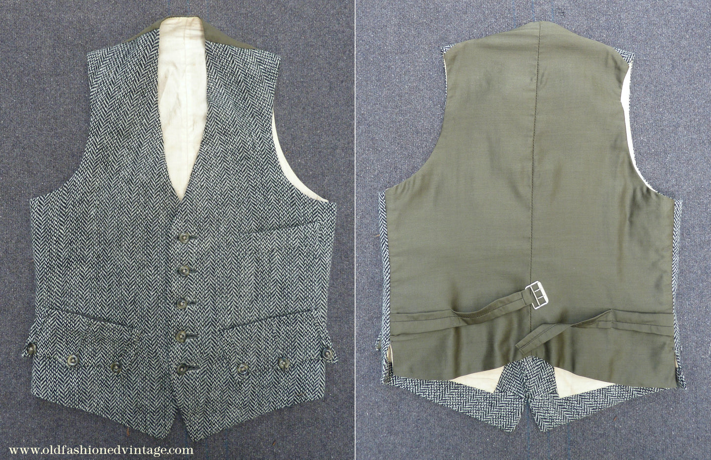 Vintage Boys Edwardian 1920s Argyll Kilt Jacket & Waistcoat Grey Herringbone Tweed Wool