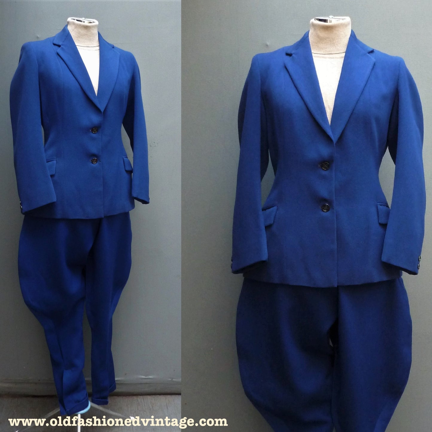 Rare Original 1930s 1940s Jodhpur Suit Blue Wool Jacket Elephant Ear Breeches UK S/M