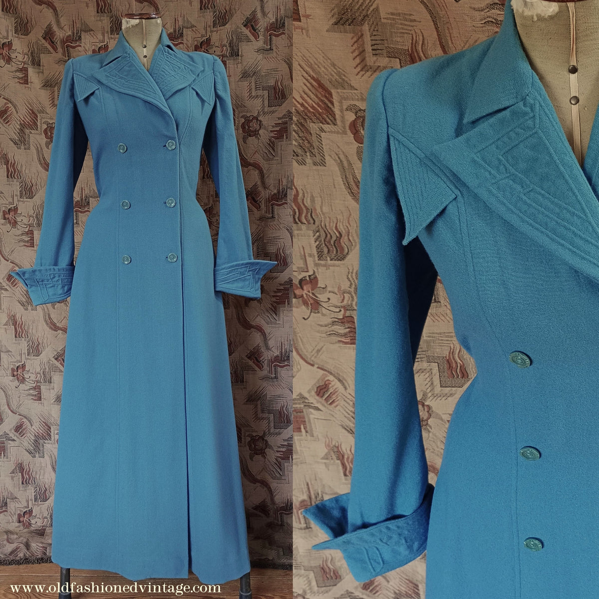 Vintage Unworn 1930s Housecoat Dressing Gown Blue Wool Robe Deco Trapu ...