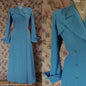 Vintage Unworn 1930s Housecoat Dressing Gown Blue Wool Robe Deco Trapunto UK S