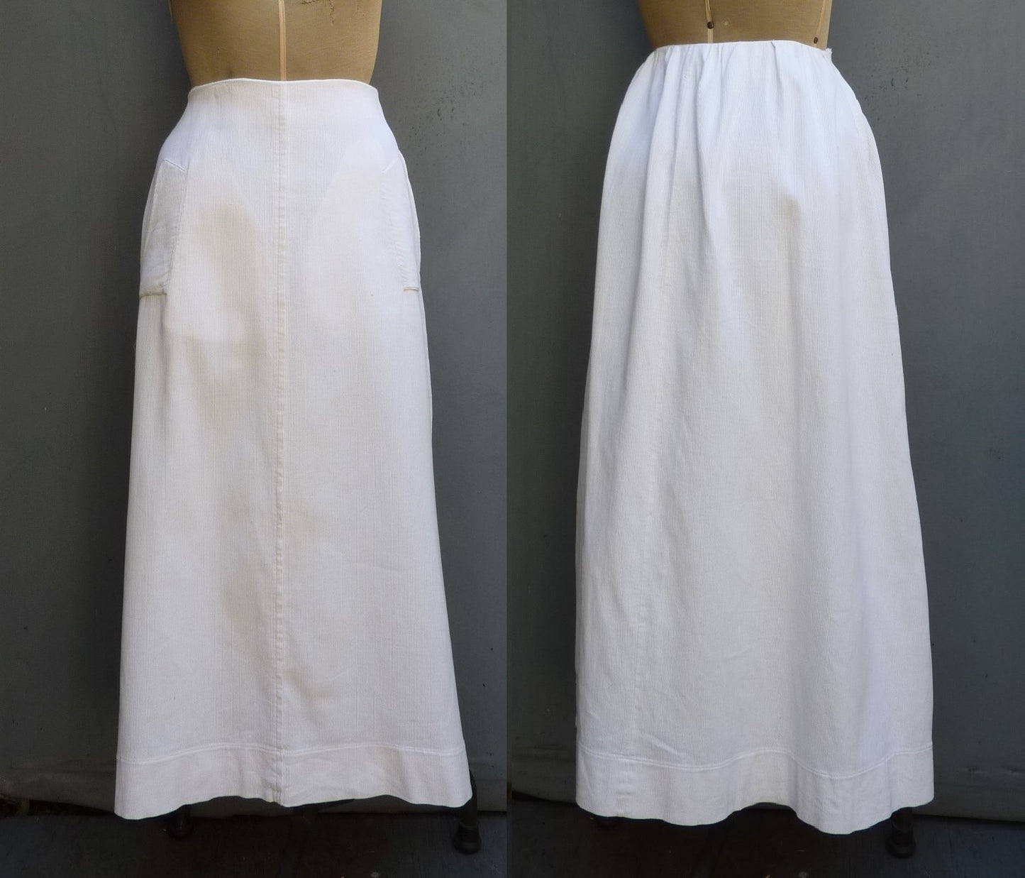 Original Vintage Edwardian Long Skirt White Cotton UK M