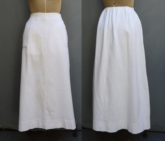 Original Vintage Edwardian Long Skirt White Cotton UK M