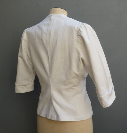 Vintage 1930s Embroidered Peasant Blouse Jacket White Cotton UK S