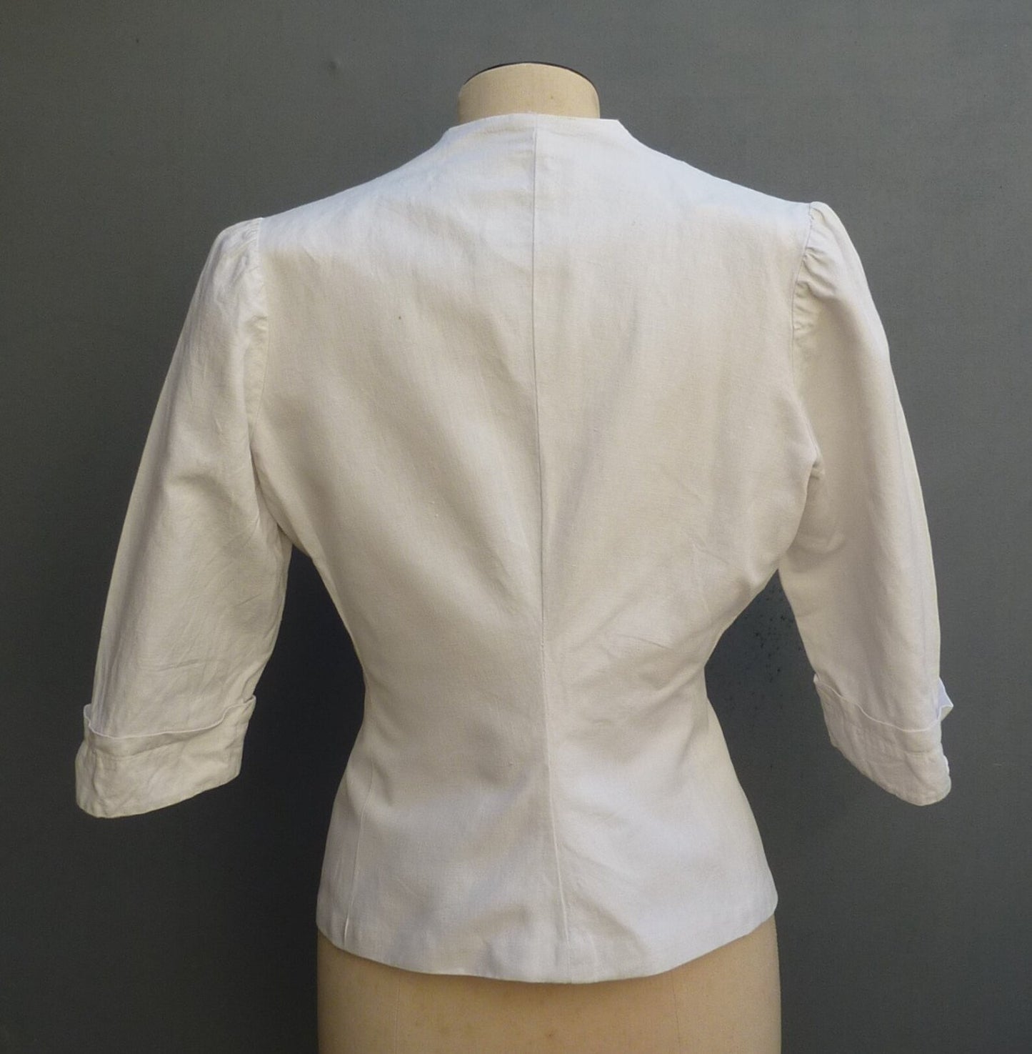 Vintage 1930s Embroidered Peasant Blouse Jacket White Cotton UK S