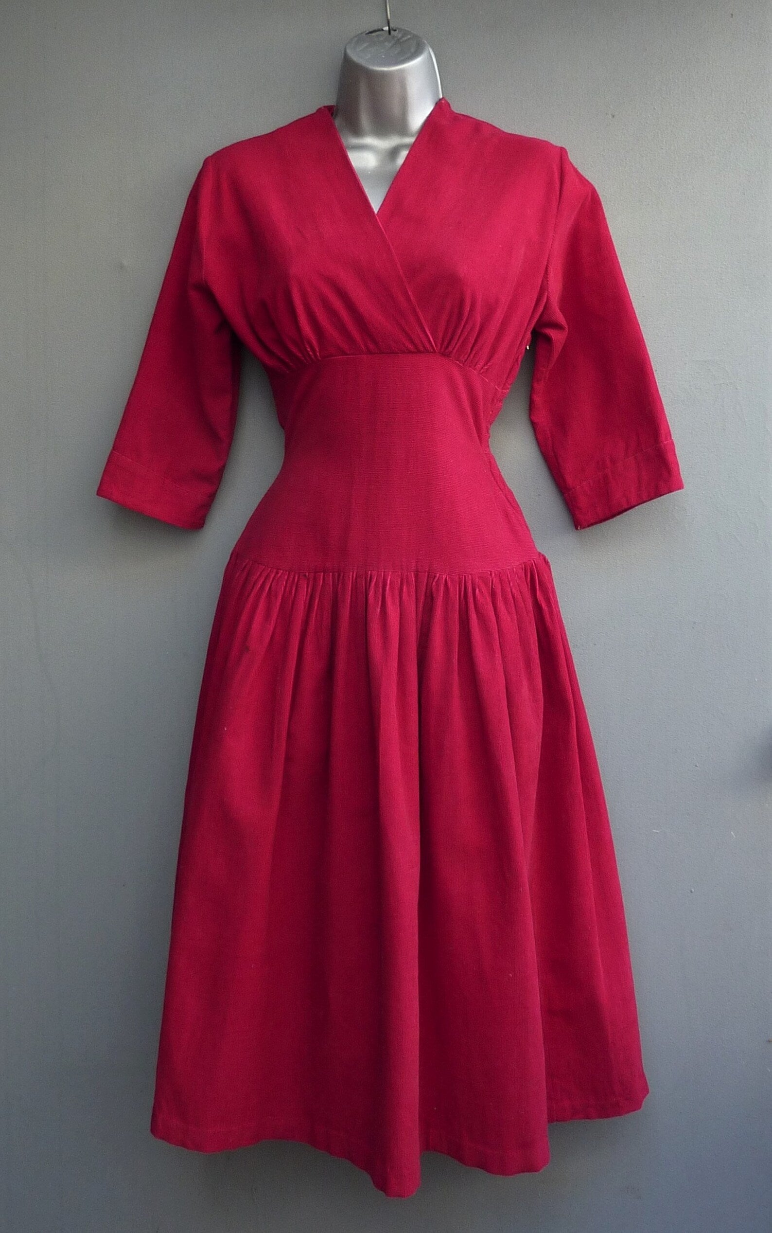 Vintage 1950s Dress Red Corduroy Flared Skirt Cotton Needlecord UK XS – Old  Fashioned Vintage