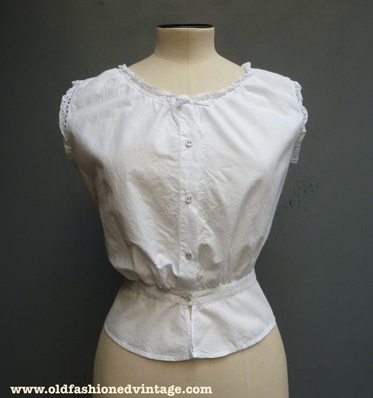 Vintage 1910s 1920s White Cotton Corset Cover Camisole Top UK XS