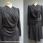 Superb Vintage 1940s Dress Black Rayon Draping Ruching Peplum 40s UK M