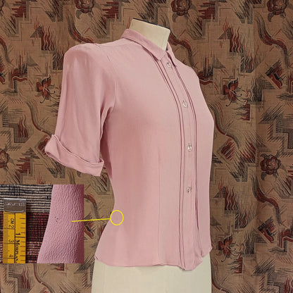 Vintage 1940s Pink Crepe Blouse Short Sleeved Shirt UK XS