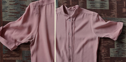 Vintage 1940s Pink Crepe Blouse Short Sleeved Shirt UK XS