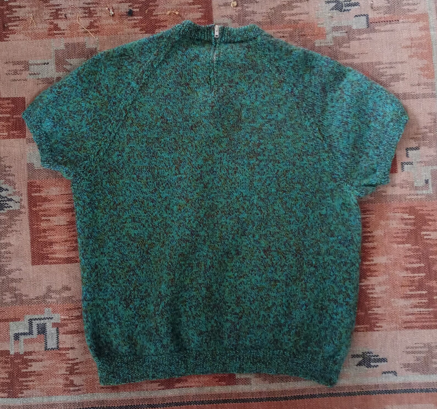 Original Vintage 1950s Hand Knitted Green Brown Marl Knit Wool Sweater UK M