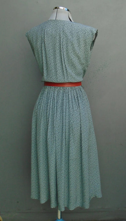 Original Vintage 1950s Summer Sleeveless Dress Geometric Print UK M