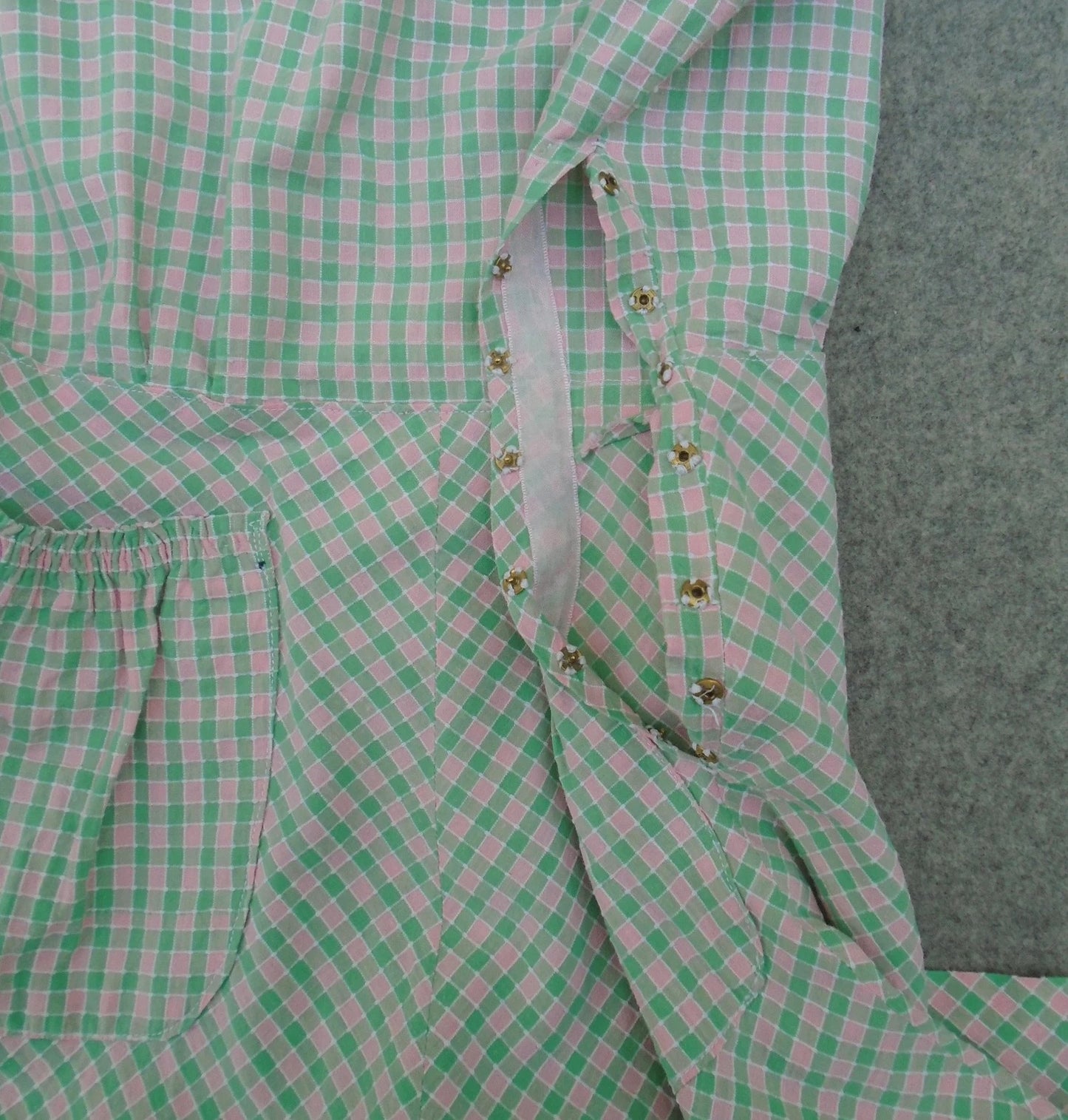 Vintage 1940s Pinafore Sun Dress Checked Cotton Sleeveless Novelty Pockets UK XS