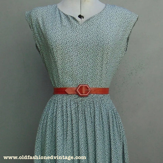 Original Vintage 1950s Summer Sleeveless Dress Geometric Print UK M