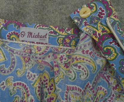 Original Vintage 1950s St. Michael Circle Skirt Paisley Printed Cotton Novelty Print UK S/M