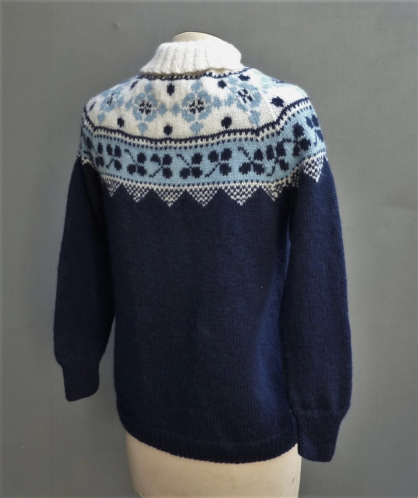 Vintage 1960s Hand Knitted Wool Jumper Zip Roll Turtle Neck Ski Sweater UK M