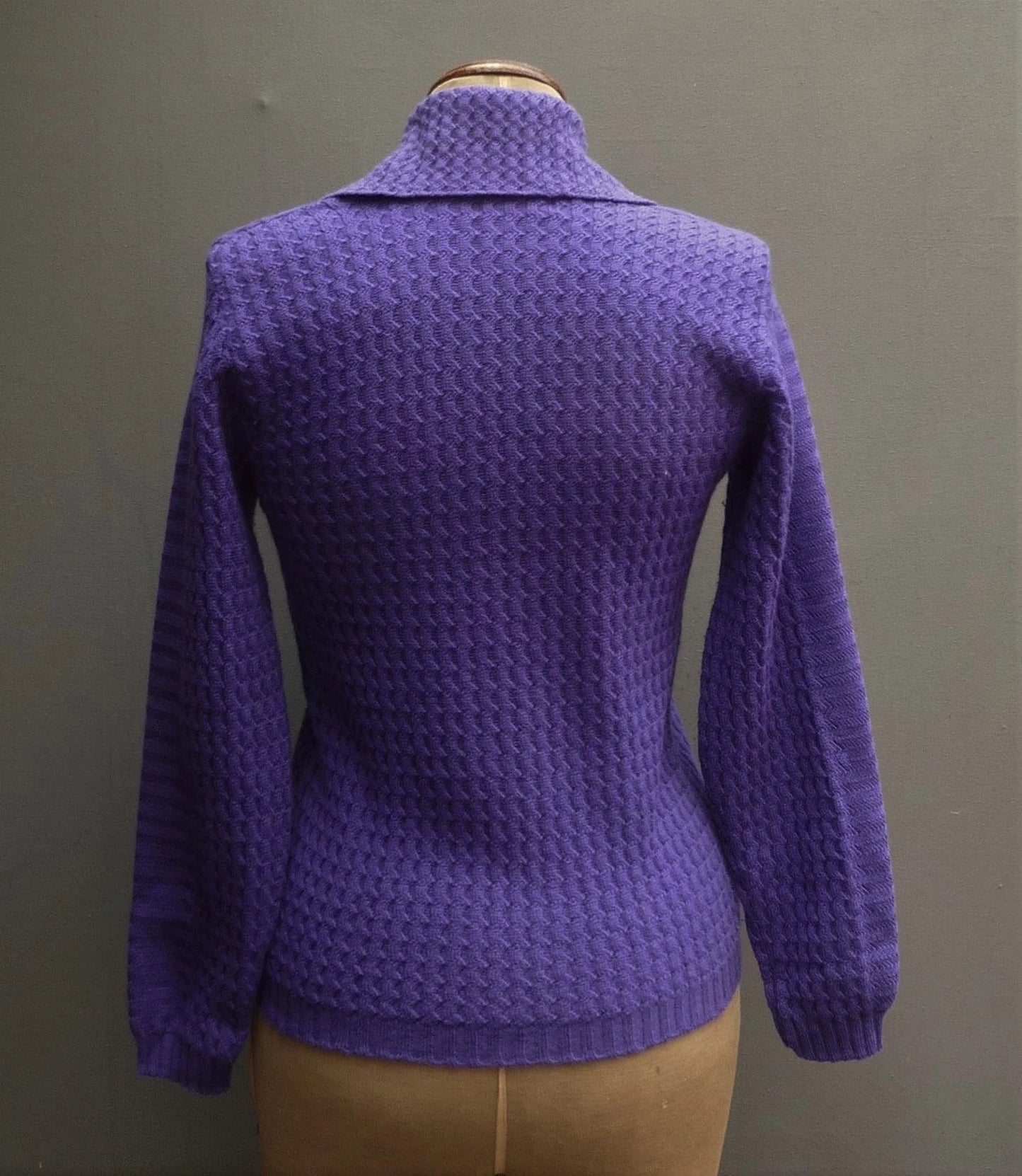 Vintage 1950s Purple Jumper Zig-zag Knit Collared Wool Sweater UK S/M