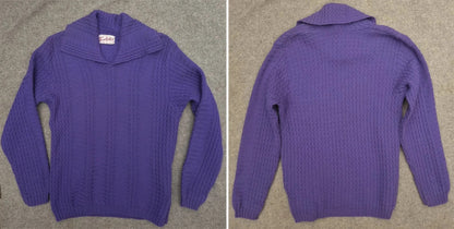 Vintage 1950s Purple Jumper Zig-zag Knit Collared Wool Sweater UK S/M