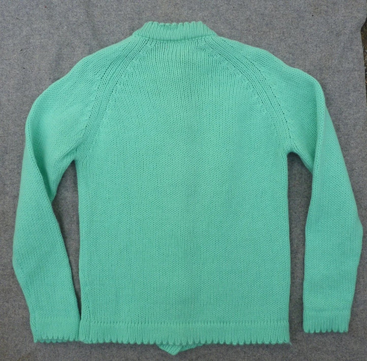 Original Vintage 1960s Hand Knitted Cardigan Jacket Cable Knit Spearmint Green UK S/M