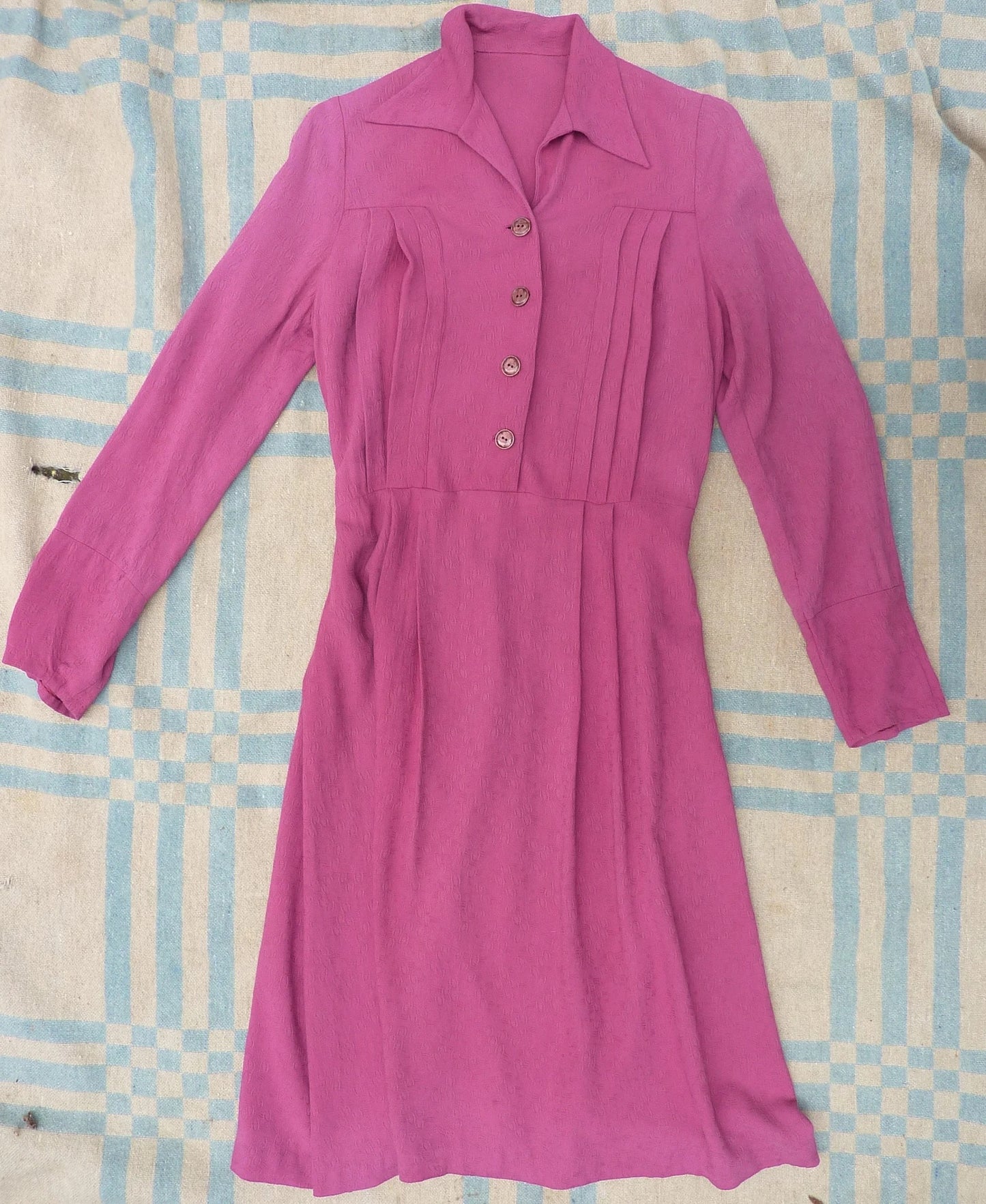 Original Vintage Dress 1940s WW2 Handmade Dark Pink Rayon UK S