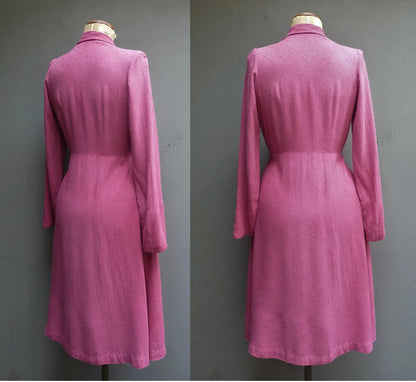 Original Vintage Dress 1940s WW2 Handmade Dark Pink Rayon UK S