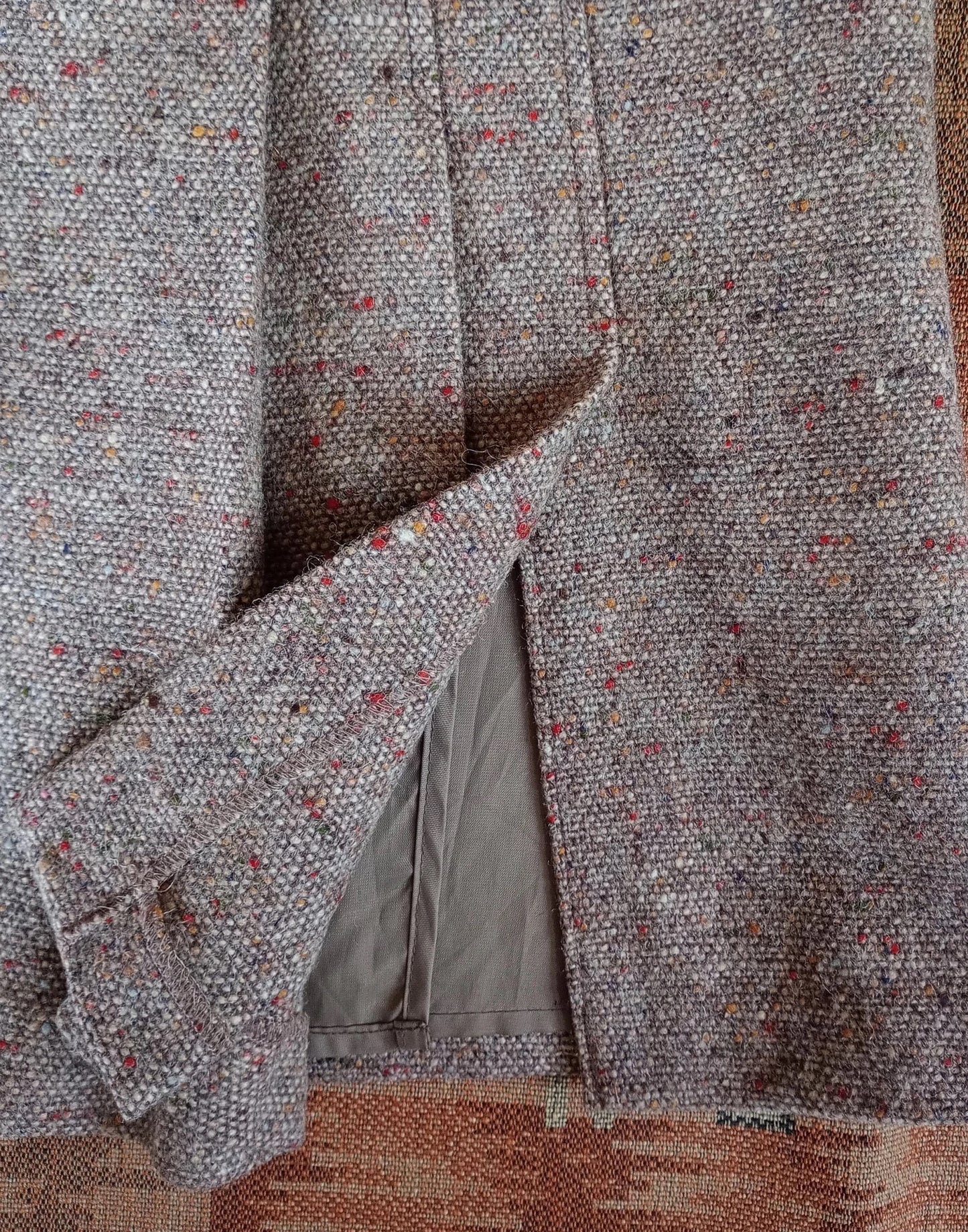 Vintage 1980s Wool Skirt Beige Flecked Speckled Tweed 1930 40s Style UK XS