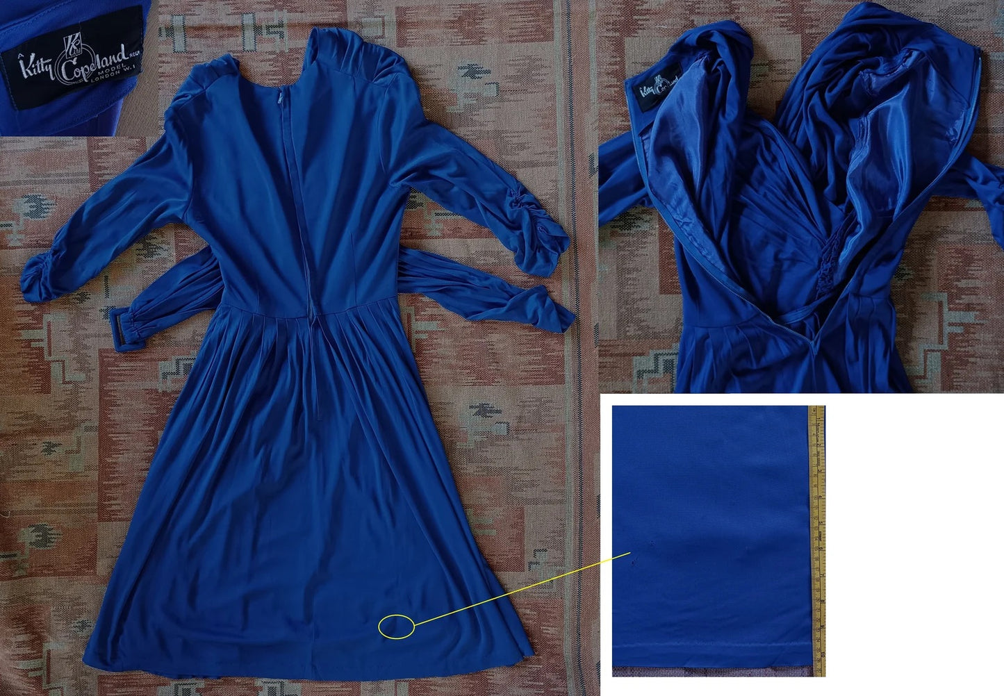 Vintage 1950s Dress Drapey Sapphire Blue Rayon Jersey Celanese Type Kitty Copeland UK S