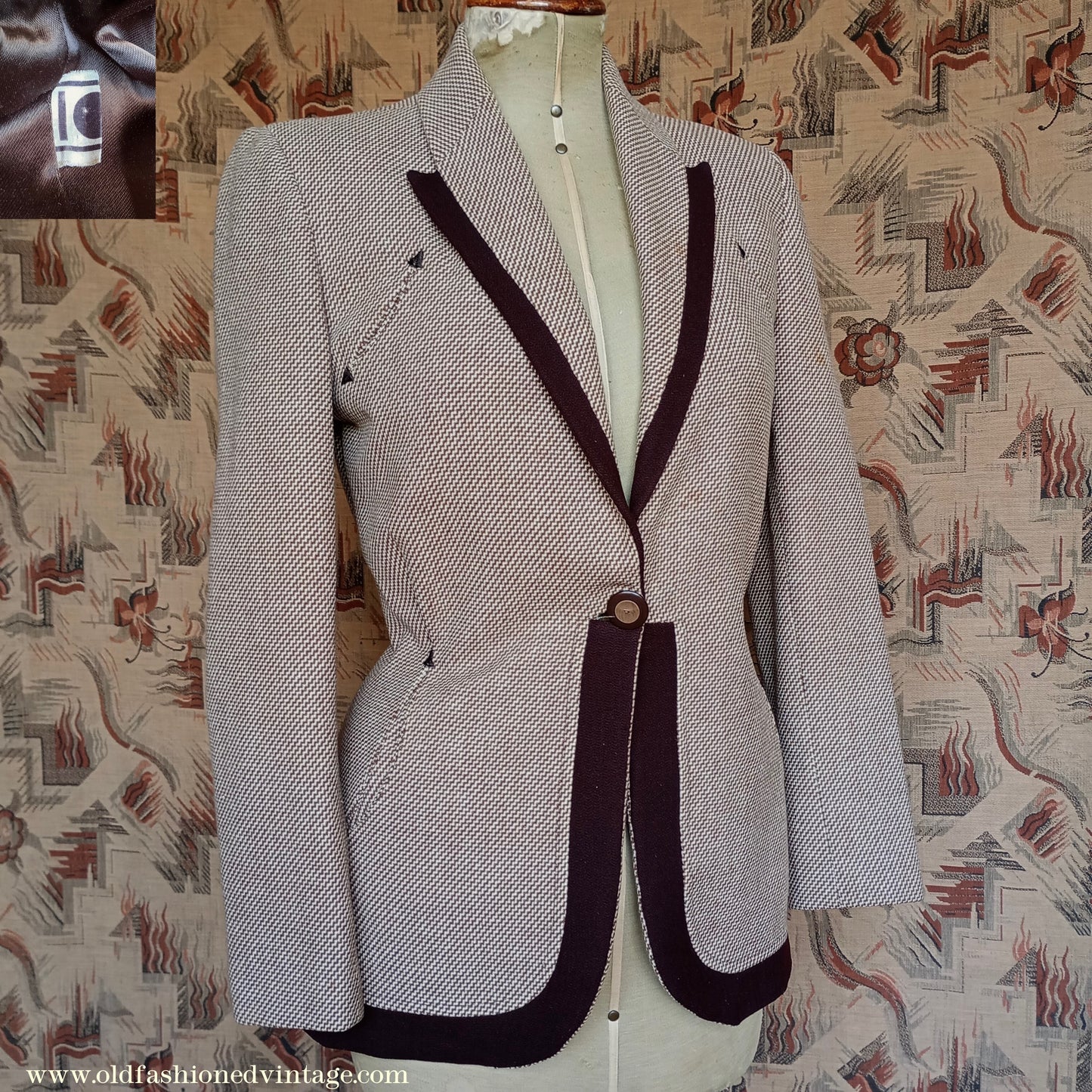 Vintage 1940s Jacket II0II Cream Brown Two Tone Fitted Blazer UK S