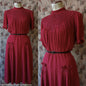 Original 1940s Vintage Dress Smocked Rusty Red Rayon Crepe UK M