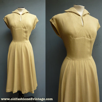 Original Vintage 1940s 1950s Home Made Dress Sandy Mustard Yellow UK XS