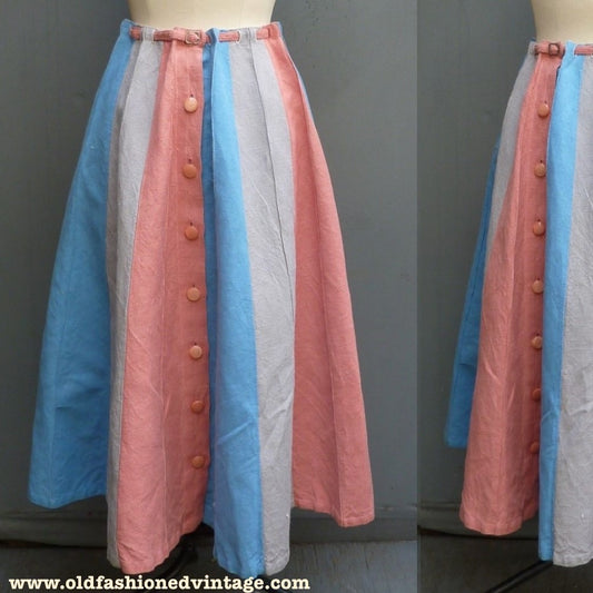 Original Vintage 1950s Skirt Novelty Umbrella Style Linen UK XS